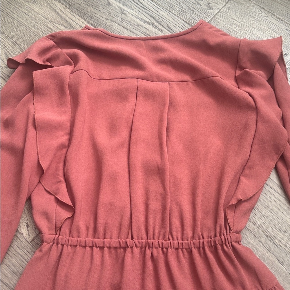 Wilfred | Aritzia Marvelle Ruffled Long Sleeve Dress in Burgundy Size Small - Picture 13 of 14